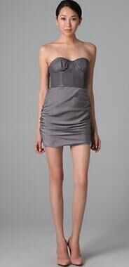 Alice + Olivia Leather Silk Strapless Tube Top Mini Dress Grey Silver Bustier 2